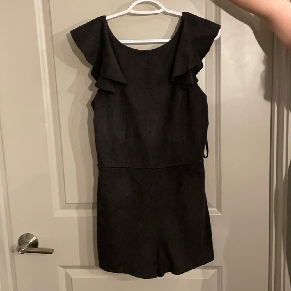 Black suede romper with ruffle sleeves size M